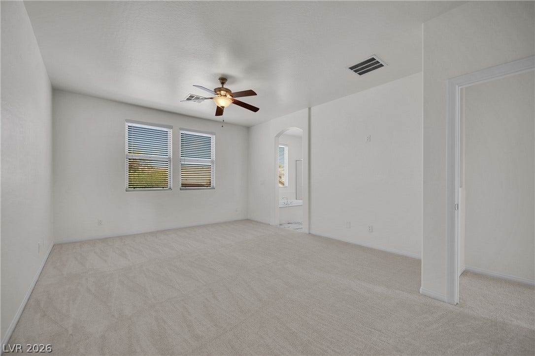 771 White Dogwood Court, Las Vegas, NV 89148 Well-lit interior space features soft carpeting, a ceiling fan, and ample natural light.