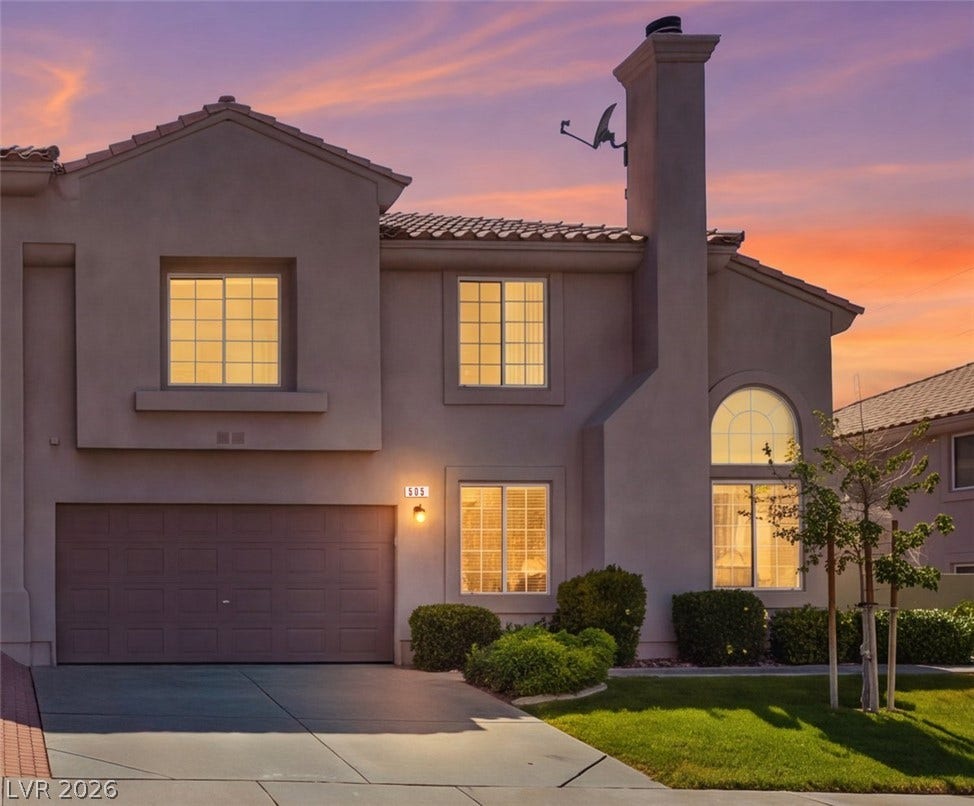 505 Rafkin Place, Henderson, NV 89052 Captivating curb appeal under a twilight sky.