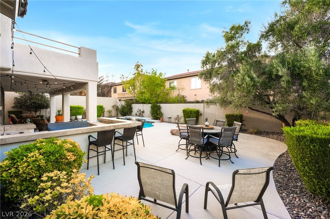 11416 Rancho Portena Avenue, Las Vegas, NV 89138 An expansive concrete patio provides the perfect setting for seamless outdoor living and entertaining.