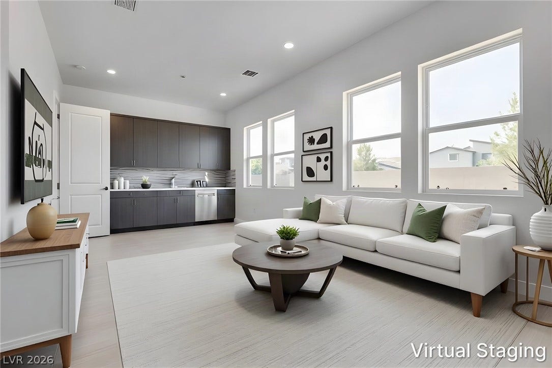 10226 Pleasant Knoll Avenue, Las Vegas, NV 89166 Downstairs flex suite: virtually staged as lounge area, entertainment room or game room.