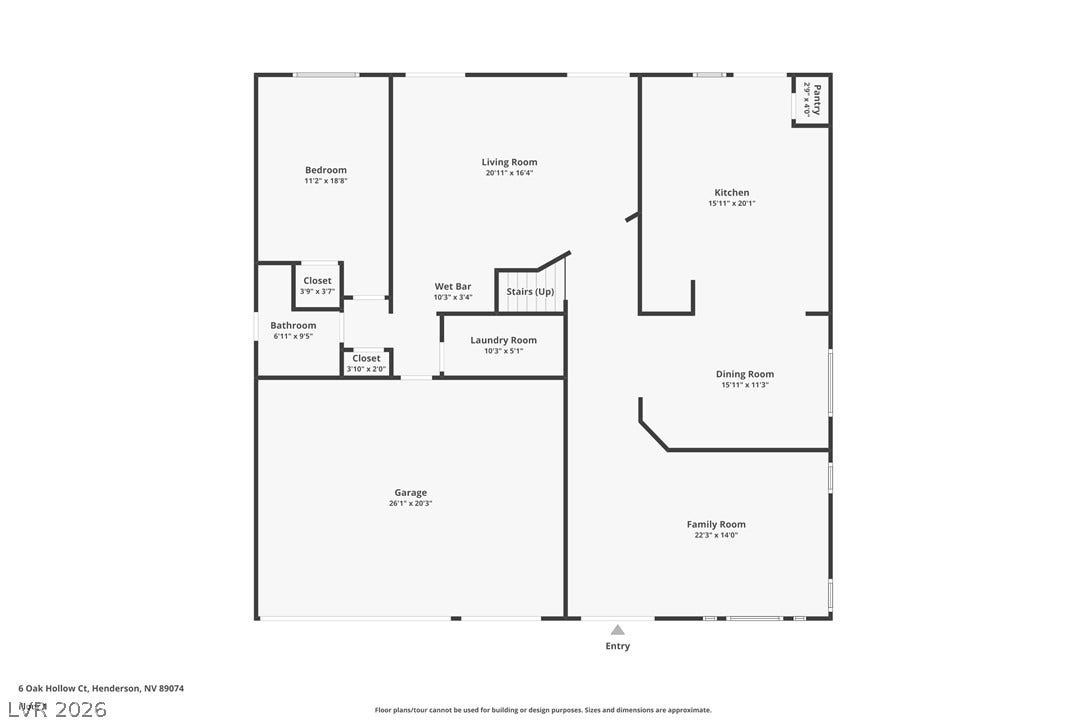 An organized floor plan outlines the spacious layout of this single-level home.