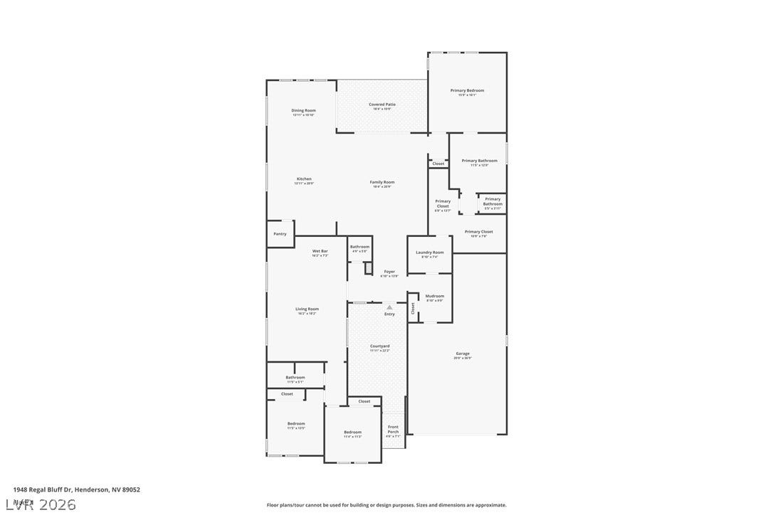 1948 Regal Bluff Drive, Henderson, NV 89052 A detailed layout reveals a spacious single-level home with an integrated open-concept flow.