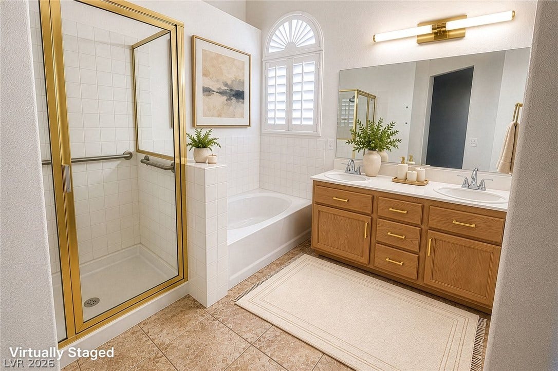 1809 Lyell Canyon Lane, Las Vegas, NV 89134 Primary Bathroom with separate tub and shower - Virtually staged