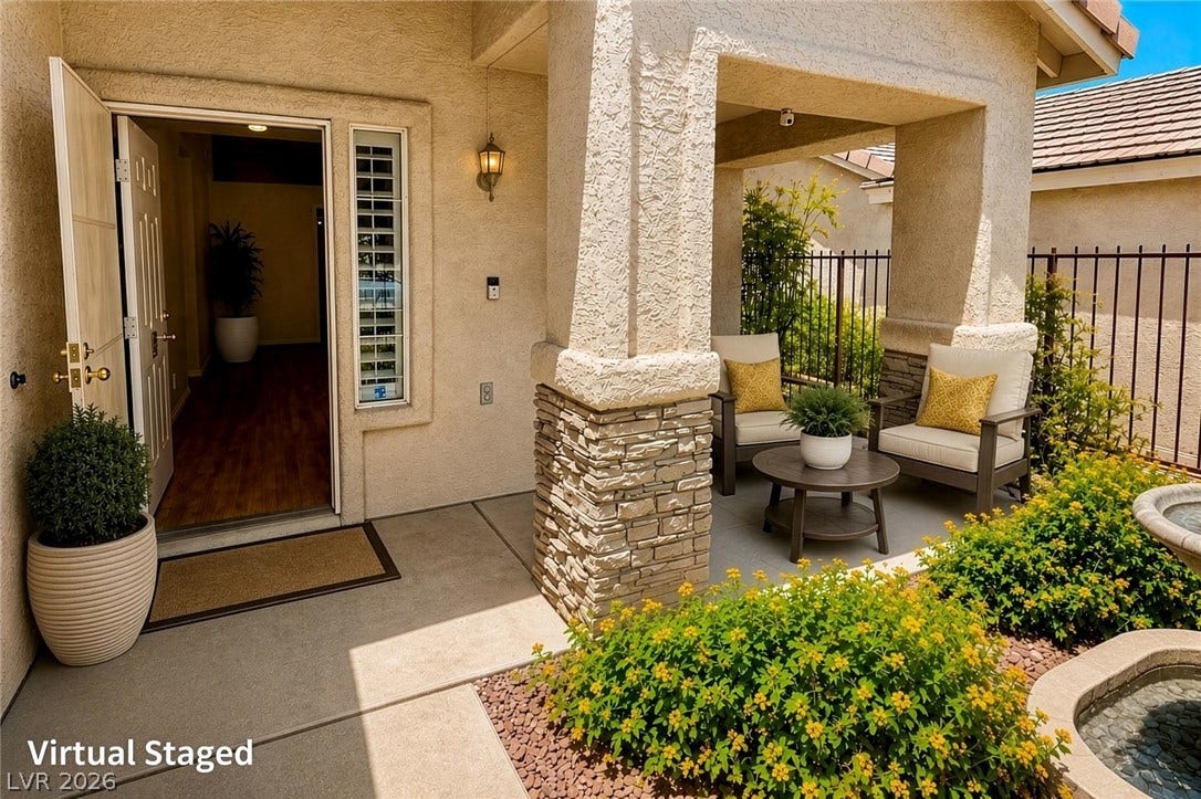 1809 Lyell Canyon Lane, Las Vegas, NV 89134 Private Front Courtyard and Porch - Virtual Staged