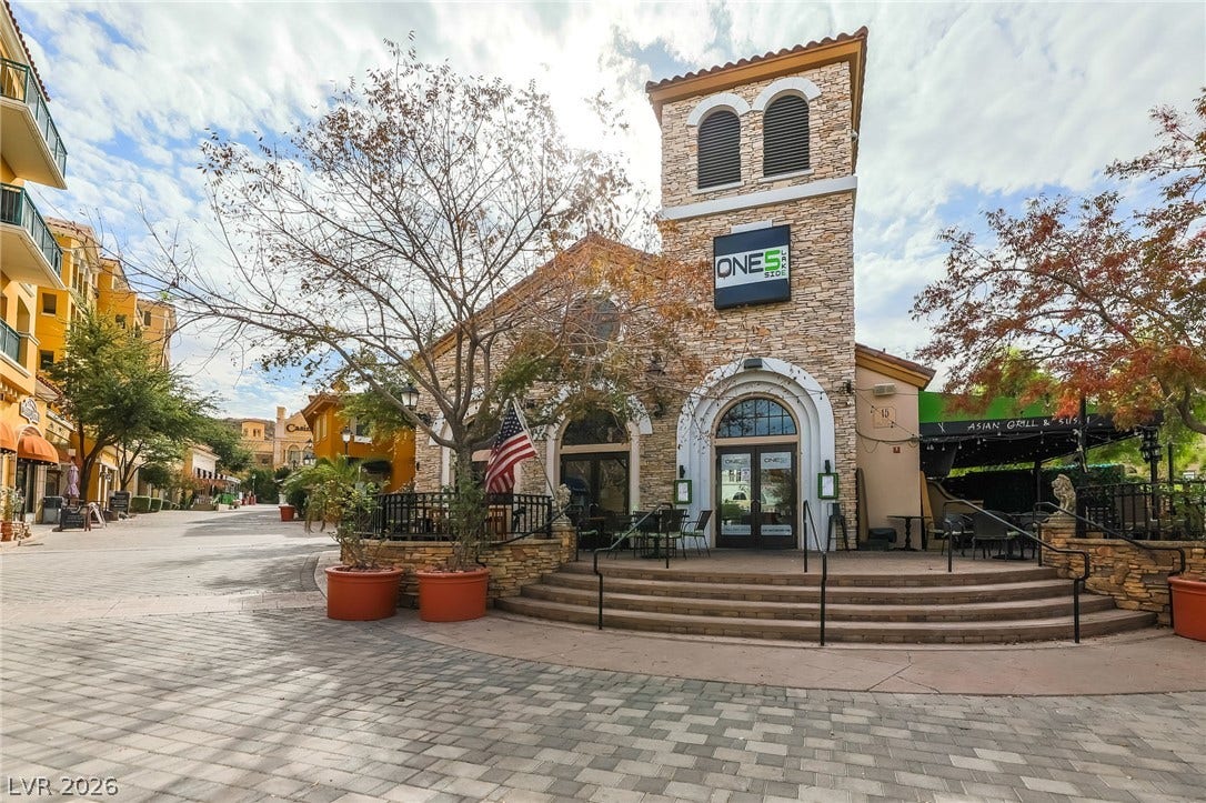 72 Rezzonico Drive, Henderson, NV 89011 Mediterranean-inspired stone architecture anchors this vibrant pedestrian plaza.