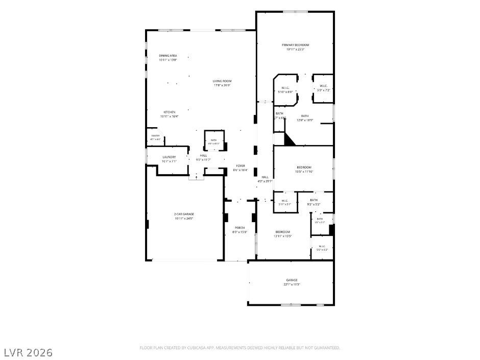An organized floor plan outlines the spacious layout of this single-story residence.