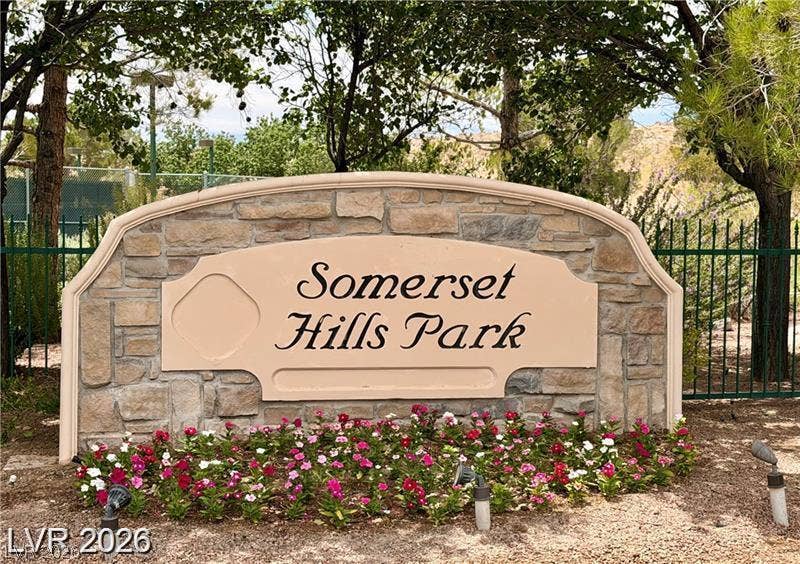 10605 Bardilino Street, Las Vegas, NV 89141 Lush landscaping and a classic stone monument welcome residents to Somerset Hills Park.