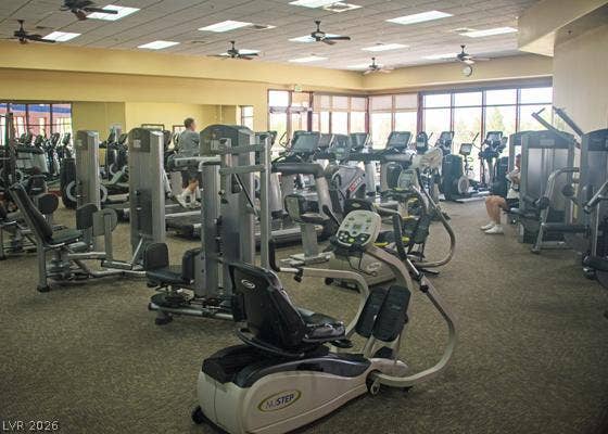 7940 Fantail Drive, North Las Vegas, NV 89084 Floor-to-ceiling windows fill the spacious exercise facility with abundant natural light.