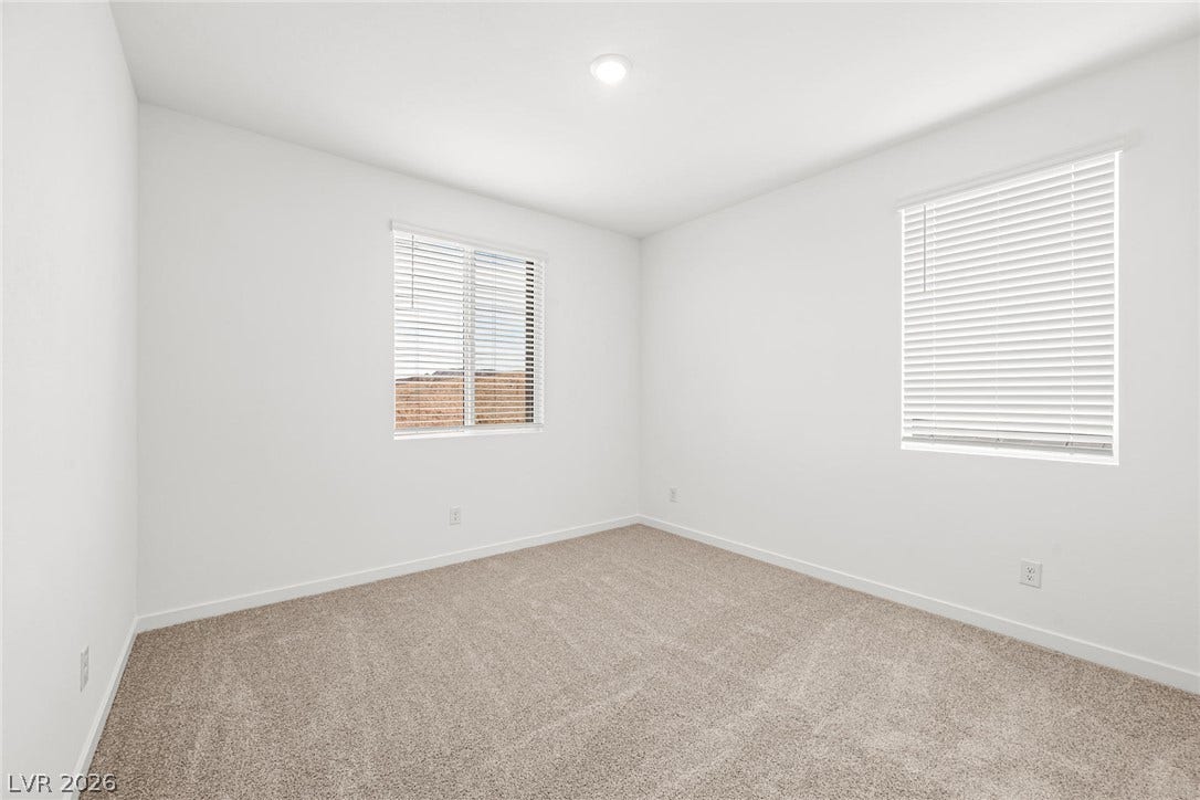 Dual windows introduce abundant natural light across clean walls and soft carpeting.