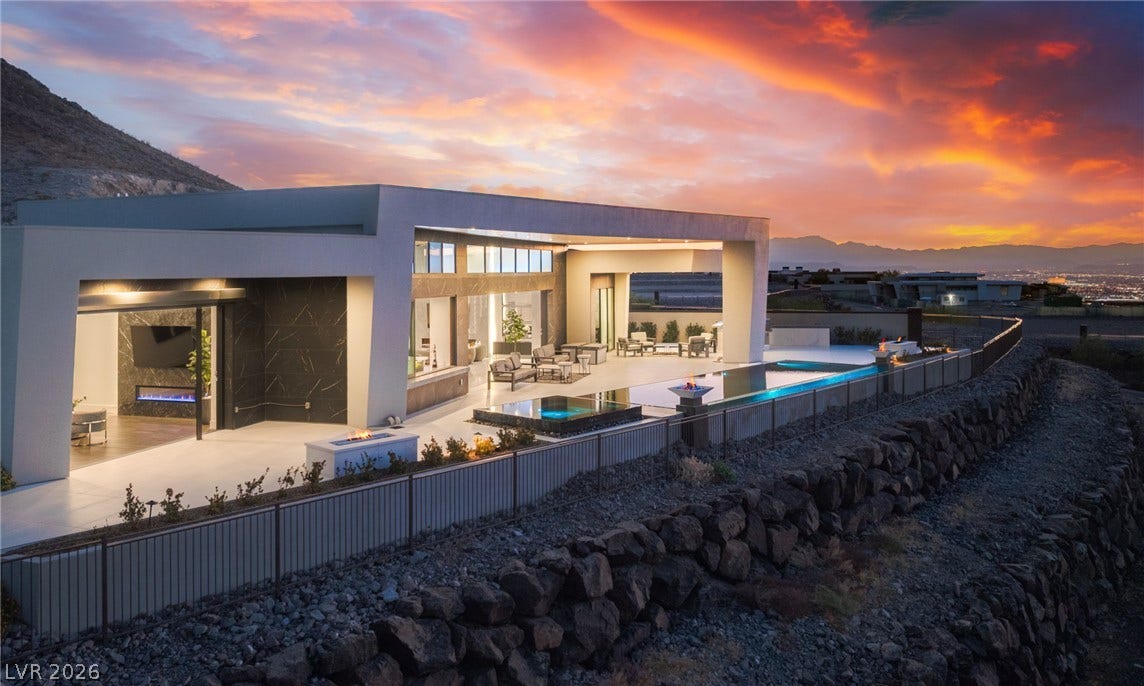 4 Chisel Crest Court, Henderson, NV 89012 Bold contemporary architecture frames panoramic valley vistas alongside an infinity pool.