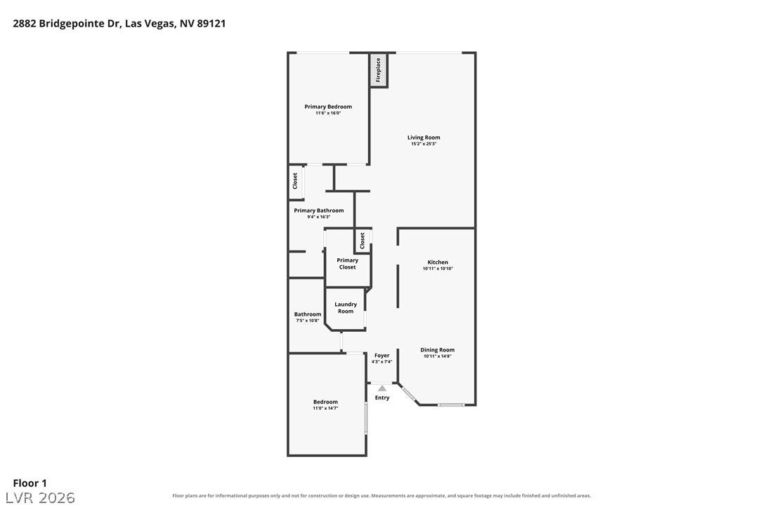 2882 Bridgepointe Drive, Las Vegas, NV 89121 An organized single-level layout maps out the room flow of this residential interior.