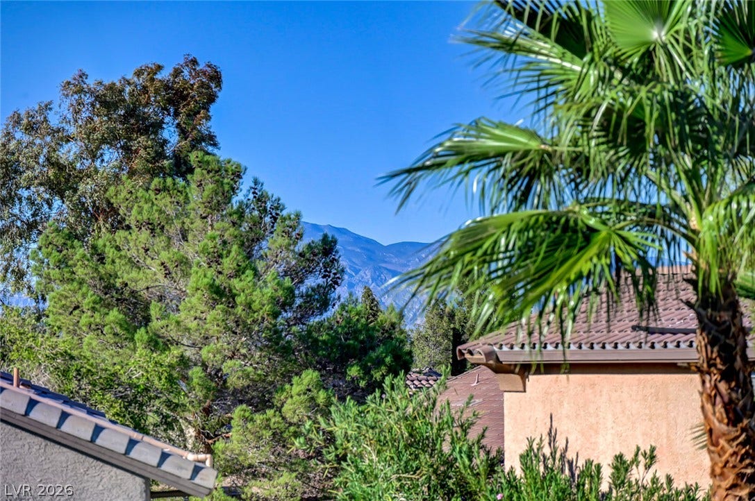 1116 Golden Age Court, Las Vegas, NV 89144 Lush regional foliage framing beautiful mountain peaks set against a clear blue sky.