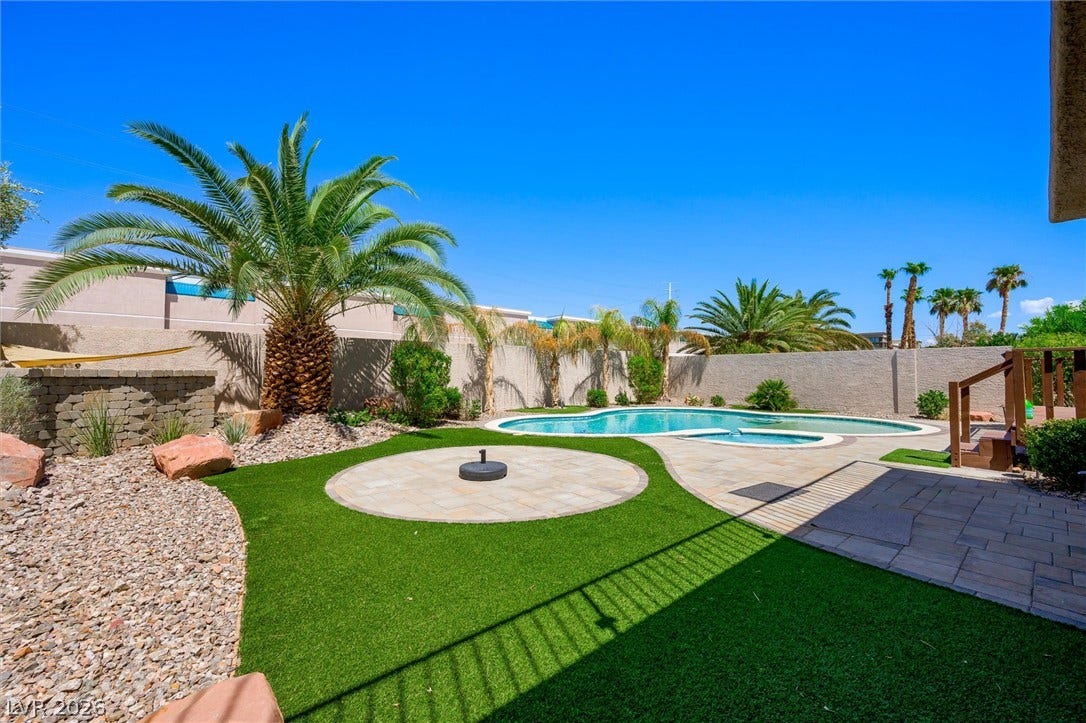 1584 Bozeman Drive, Henderson, NV 89012 A sparkling in-ground pool and patio create an inviting outdoor oasis under clear desert skies.