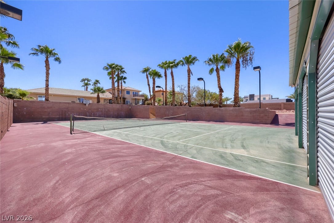 2807 Richmar Avenue, Henderson, NV 89074 A private backyard sports setup rests beneath a canopy of mature palm trees.