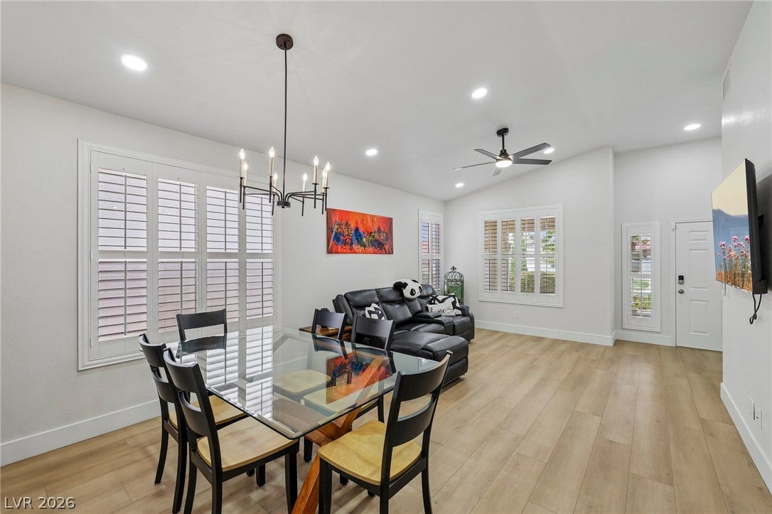 3027 Panorama Ridge Drive, Henderson, NV 89052 Clean lines and smooth flooring define this light-filled dining and living area.