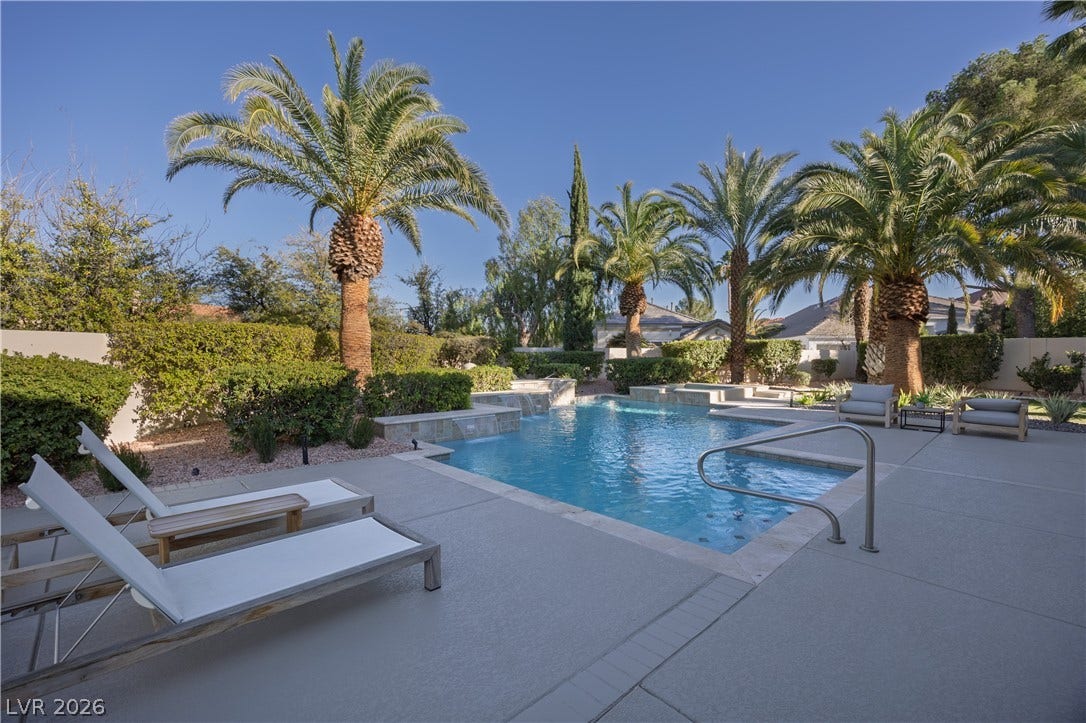 8800 Lusso Court, Las Vegas, NV 89134 View of swimming pool with patio surround and an in-ground hot tub