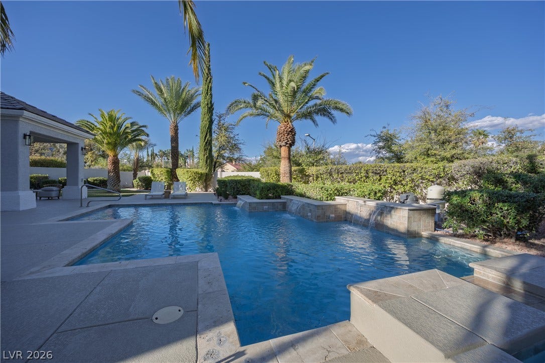 8800 Lusso Court, Las Vegas, NV 89134 View of swimming pool featuring patio surround and a fenced backyard