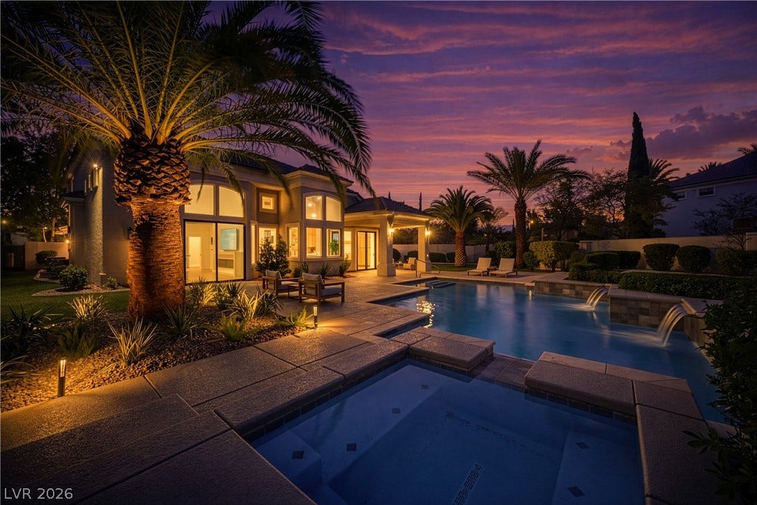 8800 Lusso Court, Las Vegas, NV 89134 Relaxing pool / spa featuring a patio and outdoor lounge area