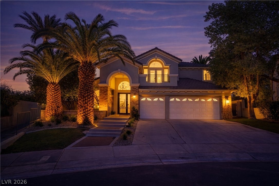 8800 Lusso Court, Las Vegas, NV 89134 Mediterranean / spanish house featuring concrete driveway, stucco siding, and a tiled roof