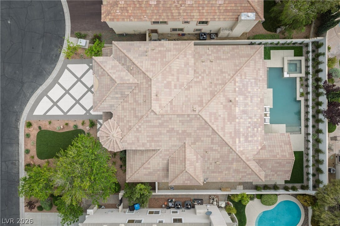 Aerial view of a pool