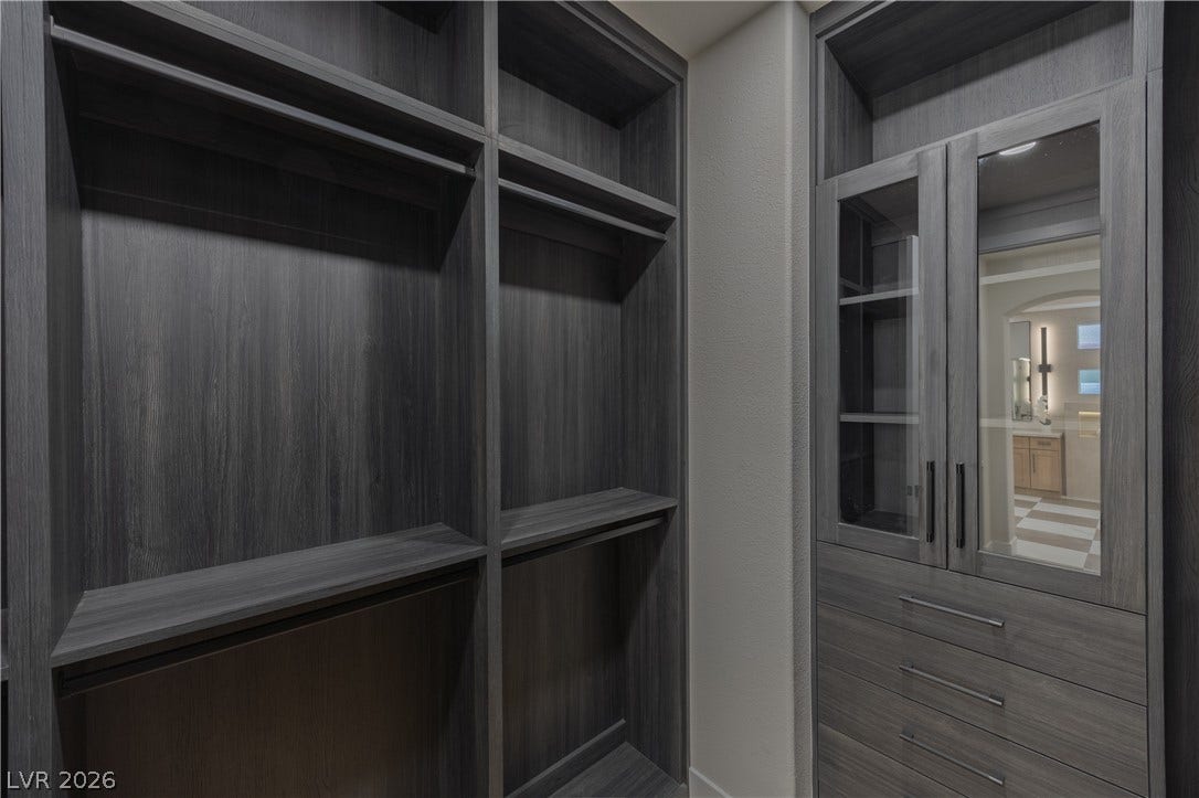 Walk in closet with arched walkways