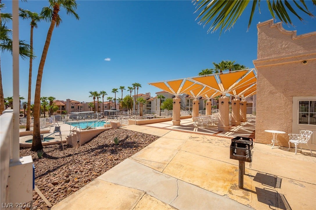 Community pool featuring a patio