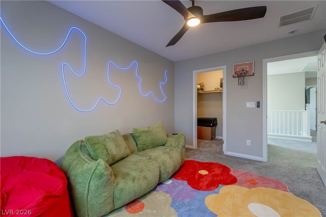 7061 Tilligerry Street, North Las Vegas, NV 89084 Soft wall-to-wall carpeting and neutral walls define this versatile upstairs room.