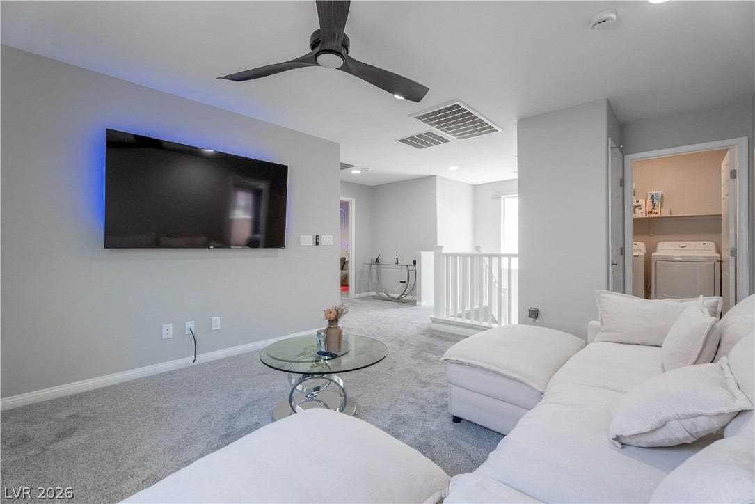 7061 Tilligerry Street, North Las Vegas, NV 89084 Plush wall-to-wall carpeting and clean architectural lines define this versatile second-story common area.