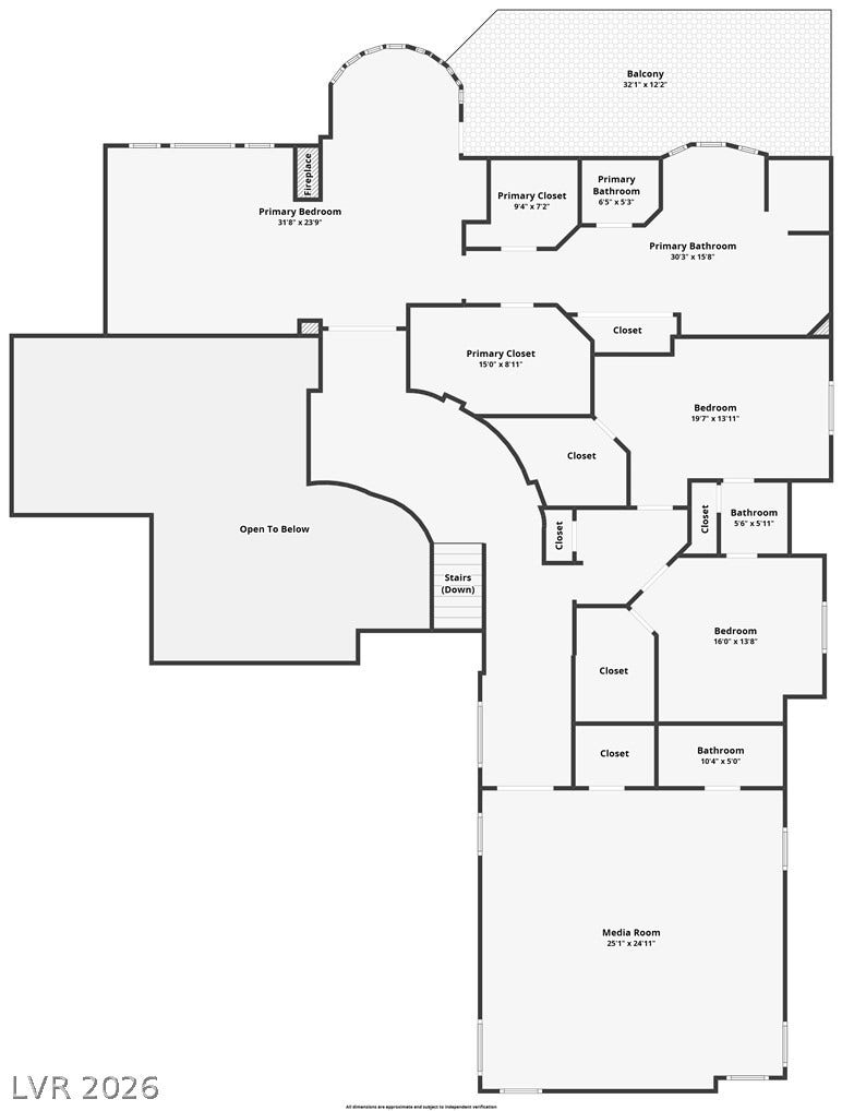 1632 Marbella Ridge Court, Las Vegas, NV 89117 A detailed layout illustrates the spacious upper level of this multi-story floor plan.