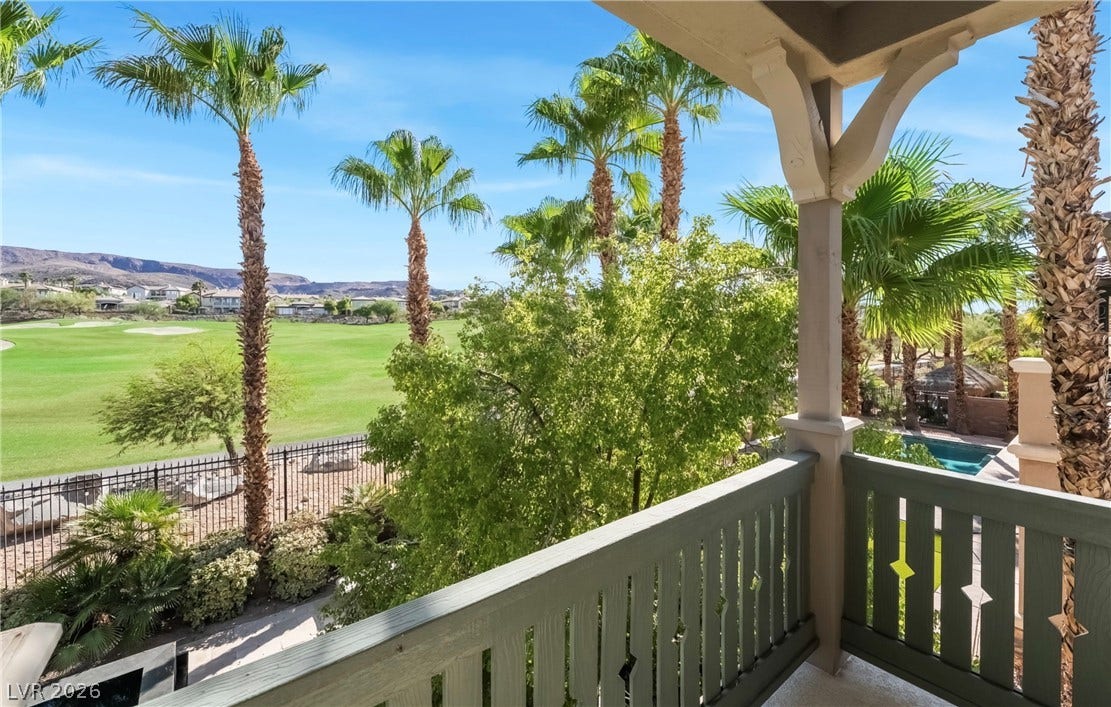 1343 Quiet River Avenue, Henderson, NV 89012 Sweeping golf course vistas open up from this elevated, covered balcony.