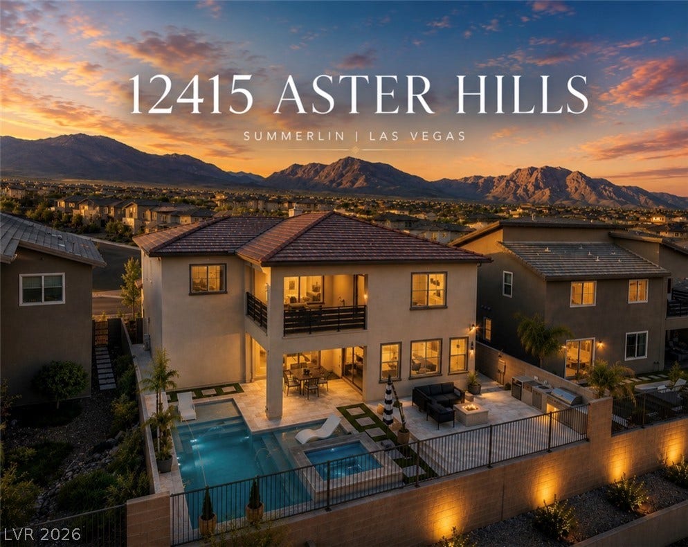 12415 Aster Hills Avenue, Las Vegas, NV 89138 Dramatic mountain vistas frame this multi-level home featuring a private pool and covered patios.