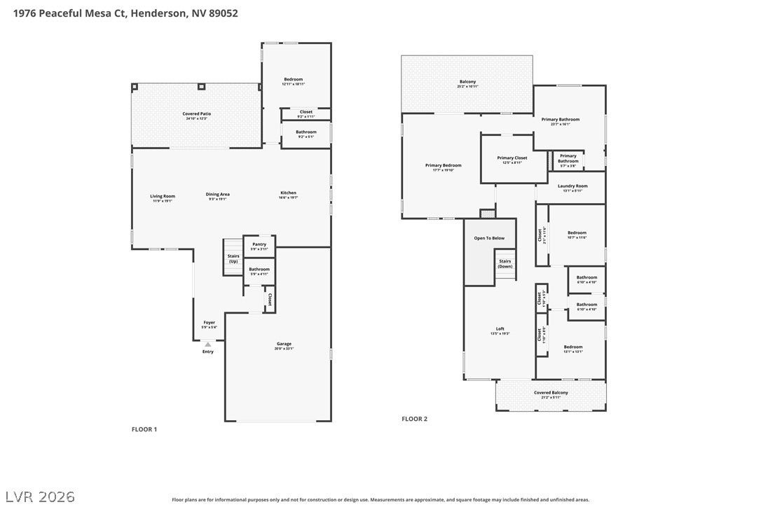 1976 Peaceful Mesa Court, Henderson, NV 89052 An organized floor plan outlines a spacious two-story layout with generous living areas.