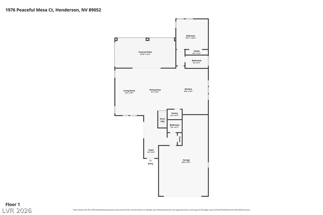 1976 Peaceful Mesa Court, Henderson, NV 89052 A detailed layout illustrates the functional first floor configuration.