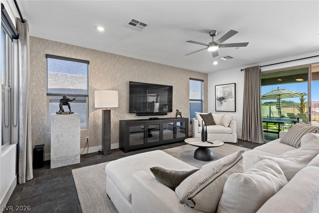 1976 Peaceful Mesa Court, Henderson, NV 89052 Sliding glass doors connect this modern living space to the outdoor patio.