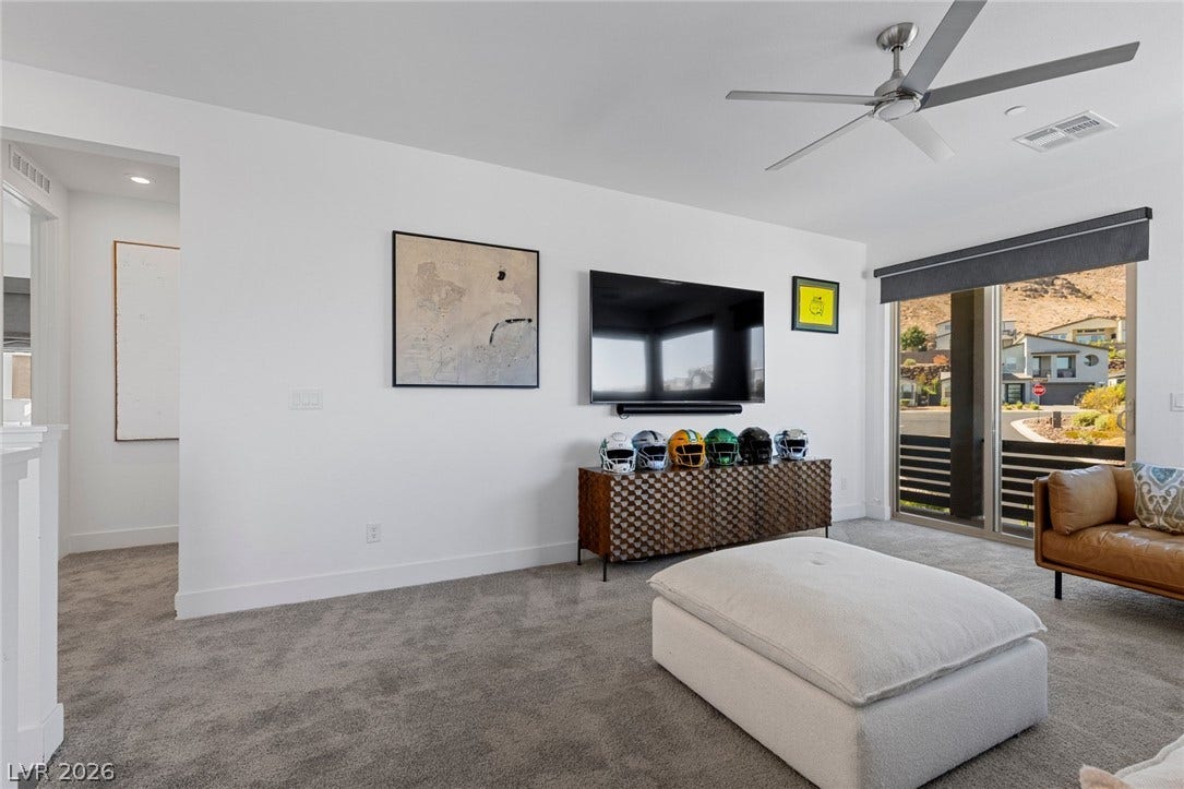 1976 Peaceful Mesa Court, Henderson, NV 89052 Glass sliding doors open to outdoor views from this comfortable carpeted living space.