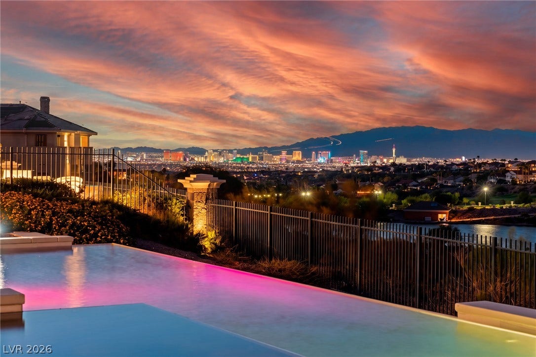 1358 Opal Valley Street, Henderson, NV 89052 Strip, and Mountain Views from the backyard on a double fairway, Rio Secco Golf Course