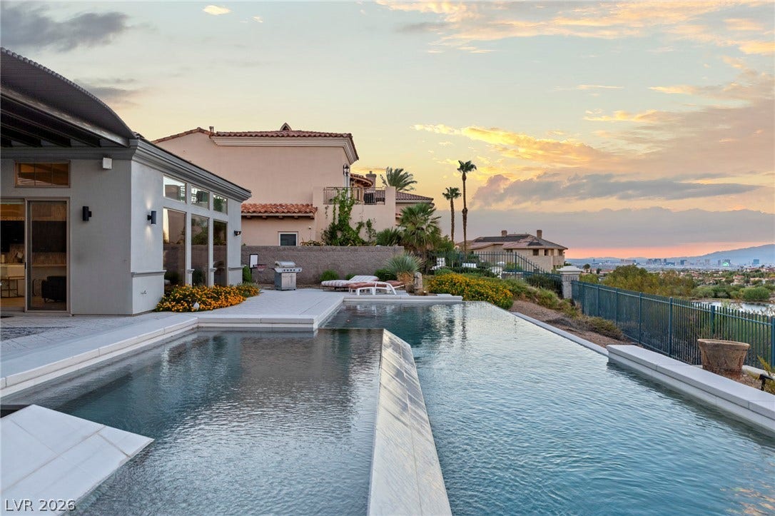 1358 Opal Valley Street, Henderson, NV 89052 Infinity Pool Dusk overlooking the Rio Secco Golf Course on a double fairway.