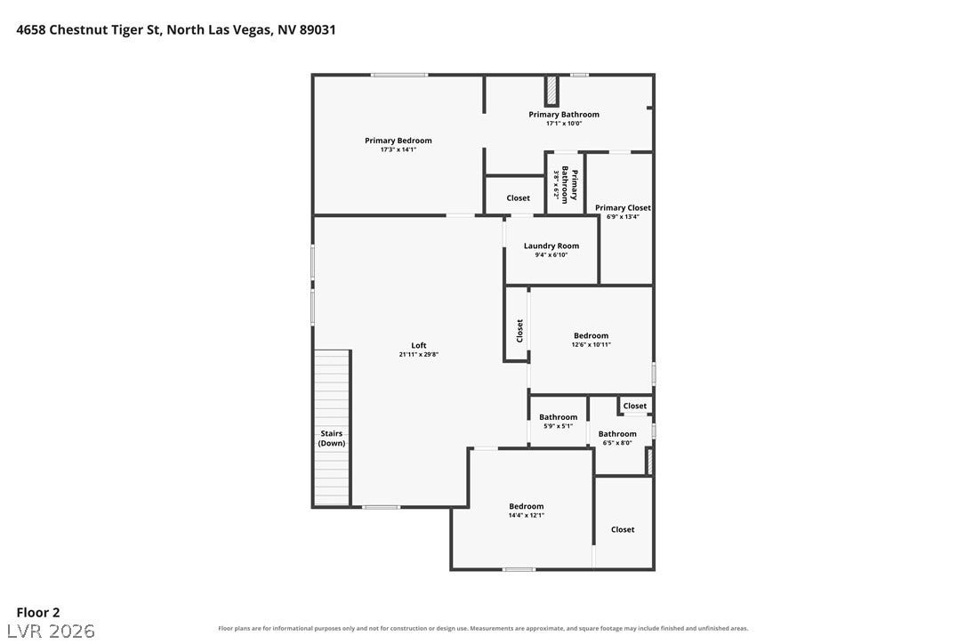 4658 Chestnut Tiger Street, North Las Vegas, NV 89031 A detailed layout illustrates the functional flow of the second-floor living spaces.