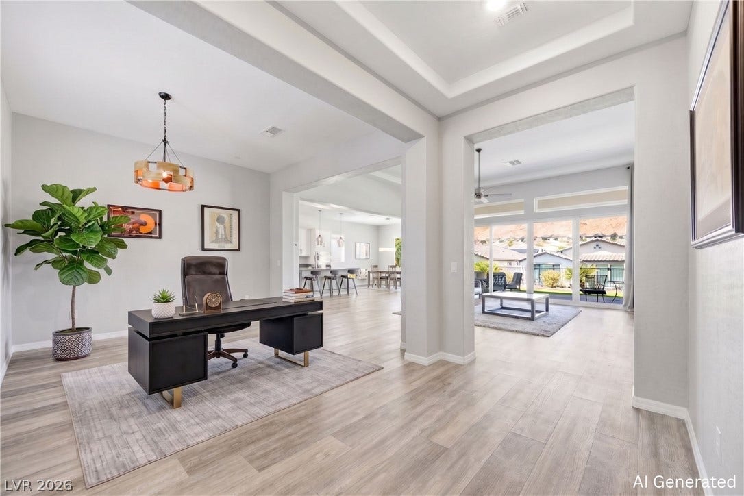 51 Thorn Creek Street, Henderson, NV 89011 An open floorplan connects this versatile study to the surrounding living areas. AI-generated image.