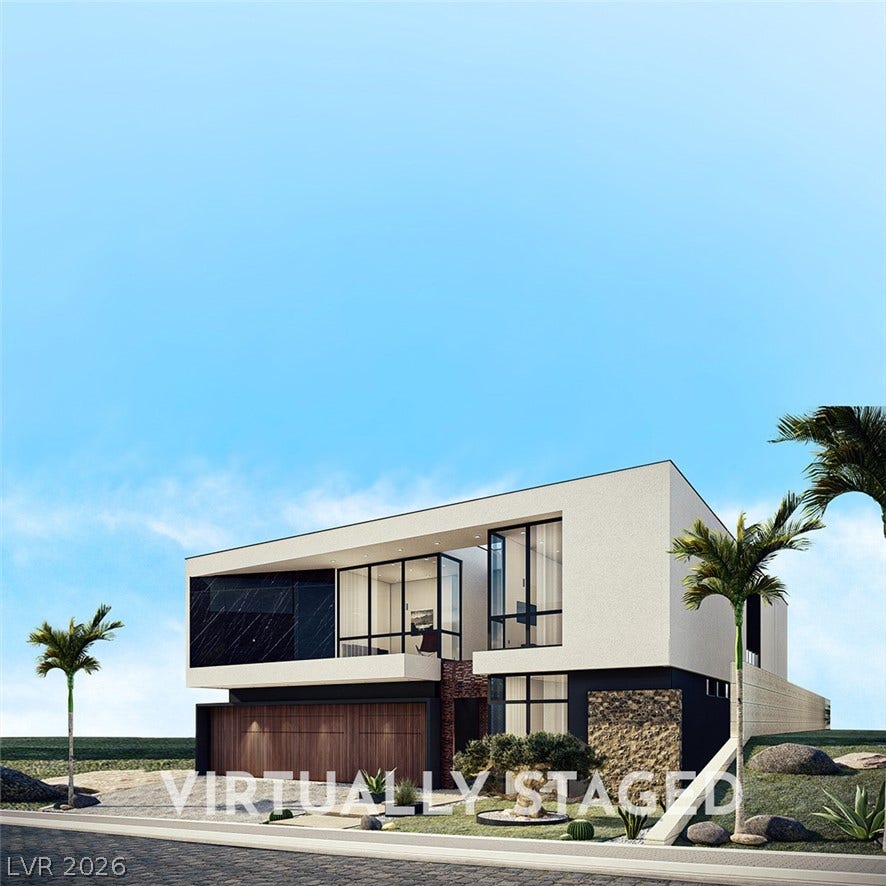 410 Net Zero Drive, Henderson, NV 89012 Sleek contemporary architecture highlights this modern home with dramatic floor-to-ceiling glass and geometric lines.