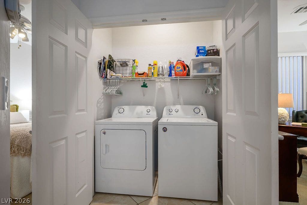 A dedicated laundry closet provides convenient main-level washing and drying capabilities.
