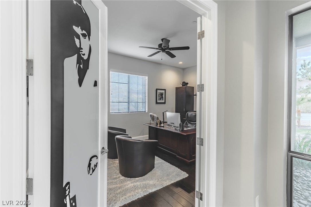 240 San Salvador Avenue, Henderson, NV 89002 Double doors open to a private workspace featuring rich hardwood flooring and recessed lighting.