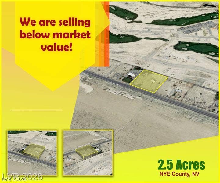 000 Linda Leslie Manse Street, Pahrump, NV 89060 Aerial view outlines the expansive boundaries of this valuable vacant parcel.