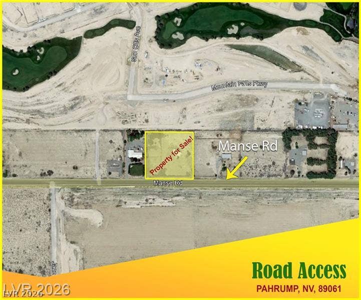 000 Linda Leslie Manse Street, Pahrump, NV 89060 An aerial map highlights the property boundary and its direct road access along Manse Road.