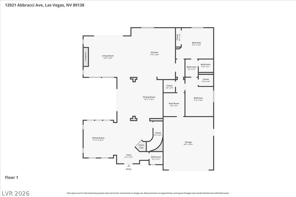 12021 Abbracci Avenue, Las Vegas, NV 89138 Floor plan showcasing a thoughtfully laid out first level with distinct living areas and bedroom proximity.