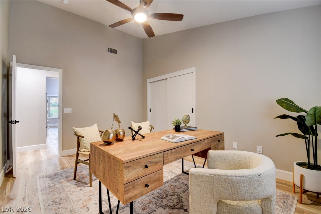 2837 Billy Casper Drive, Las Vegas, NV 89134 A spacious home office offers large ceiling fan & light.