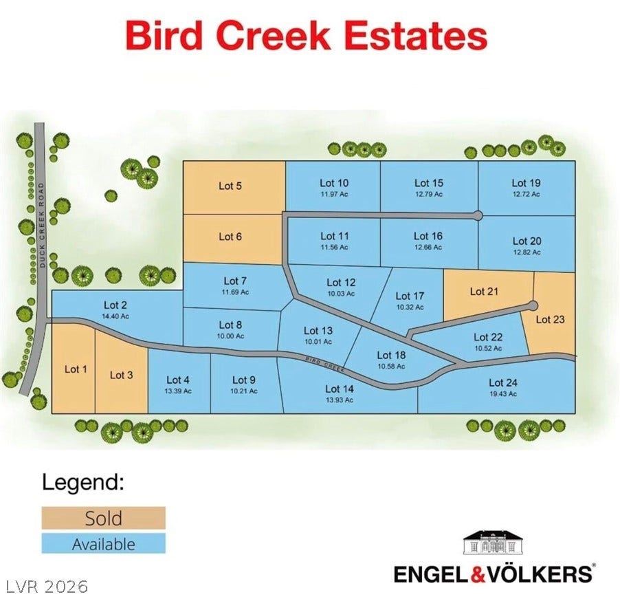 5205 E BIRD CREEK Road, Ely, NV 89301 A detailed layout map showcases the available and sold parcels within the master-planned subdivision.