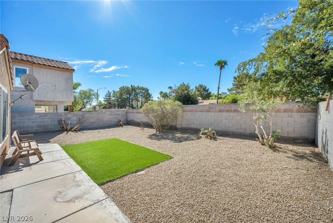 2143 Sun Swept Way, Henderson, NV 89074 A spacious backyard enclosed by block.