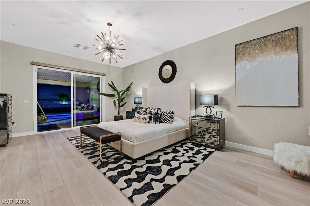 2689 Pioneer Estates Court, Las Vegas, NV 89117 Sliding glass doors open directly to the backyard pool area from this bedroom.