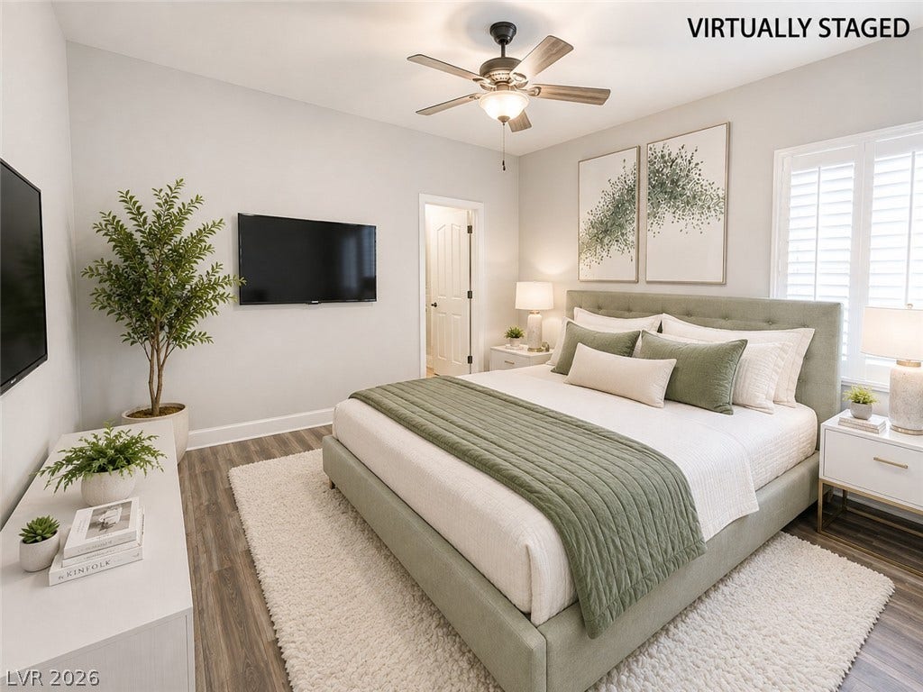 2237 Merrimack Valley Avenue, Henderson, NV 89044 clean architectural lines define this comfortable, airy sleeping space. Walk-in closet